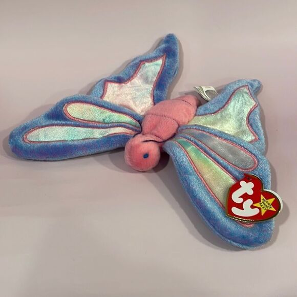 Vintage Ty Beanie Baby Flitter the Pink & Purple Butterfly 1999 EUC NWT 8” long - Picture 1 of 9